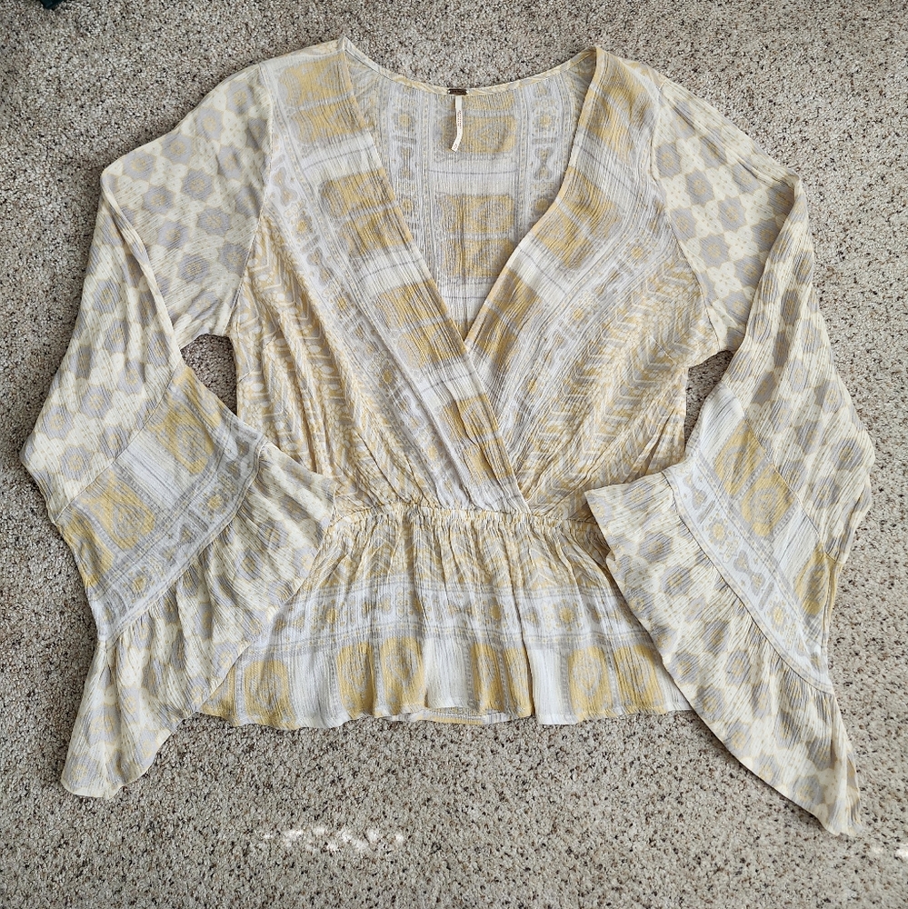 Free People Rosalie Antique Combo Bell Sleeve Top